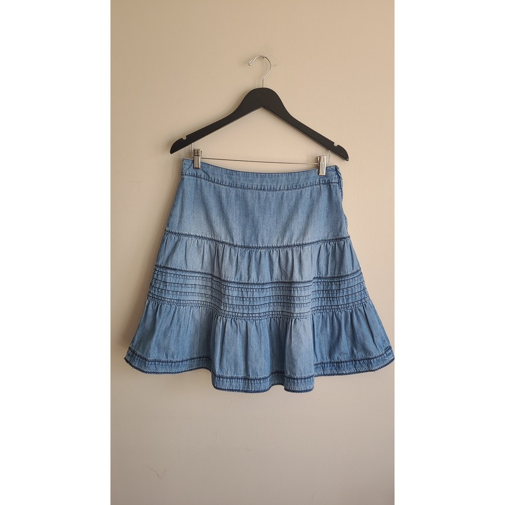 L.O.G.G.‎ H&M Denim Tiered Mini Skirt Light Wash Blue Cotton Size 8 Side Zip
